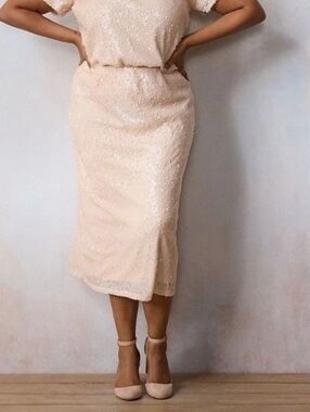 NWT LC Lauren Conrad Women's Blush Pink Sequin Midi Skirt - Size Petite XL